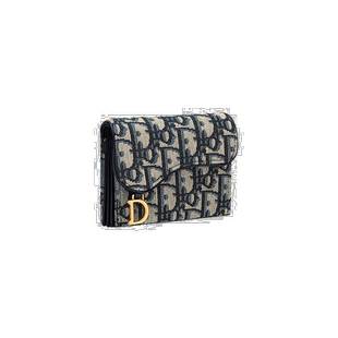 欧洲直邮现货 DIOR/迪奥 SADDLE女士蓝色斜提花帆布按扣收纳卡包