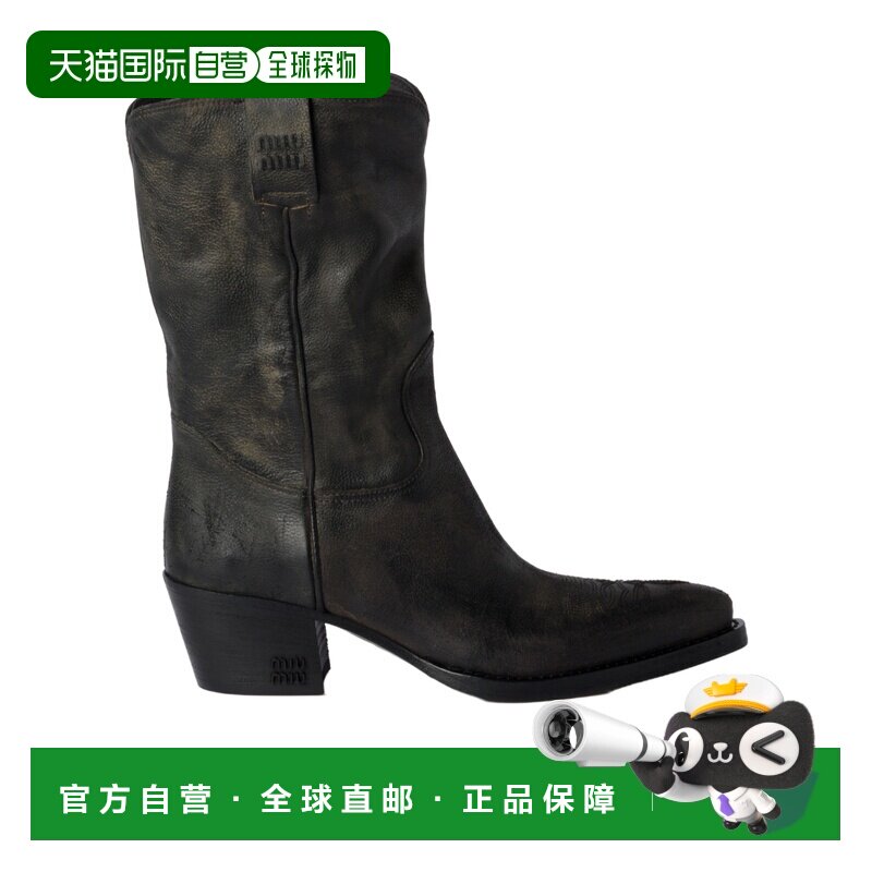 香港直邮Miu Miu 圆头短筒靴 5U349E2KJF045皮革女靴中筒靴