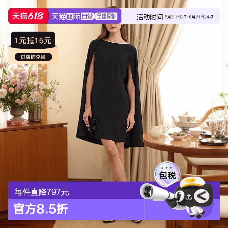 自营欧洲直邮RALPH LAUREN拉夫劳伦 Lauren乔其纱斗篷鸡尾酒裙