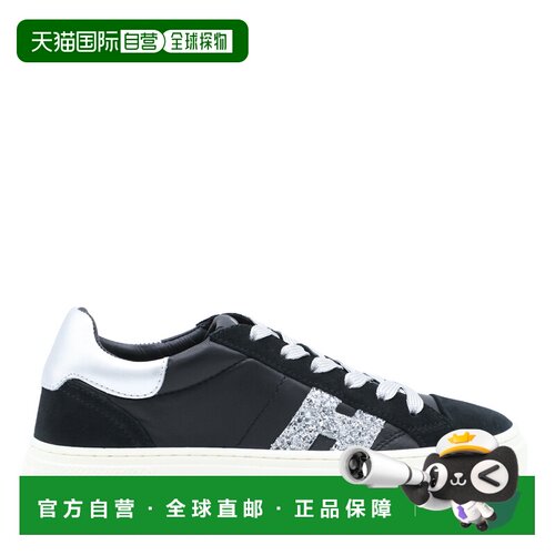1h可退 香港直邮Hogan 女士 CROSSWIND 黑色银色皮质运动鞋 HXW70