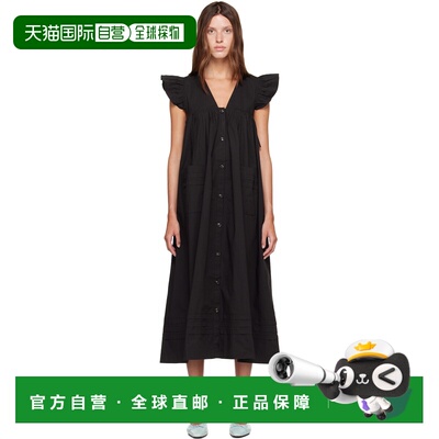 香港直邮GANNI 甘尼 女士 黑色 Stretch Cotton Angel 连衣裙 A10