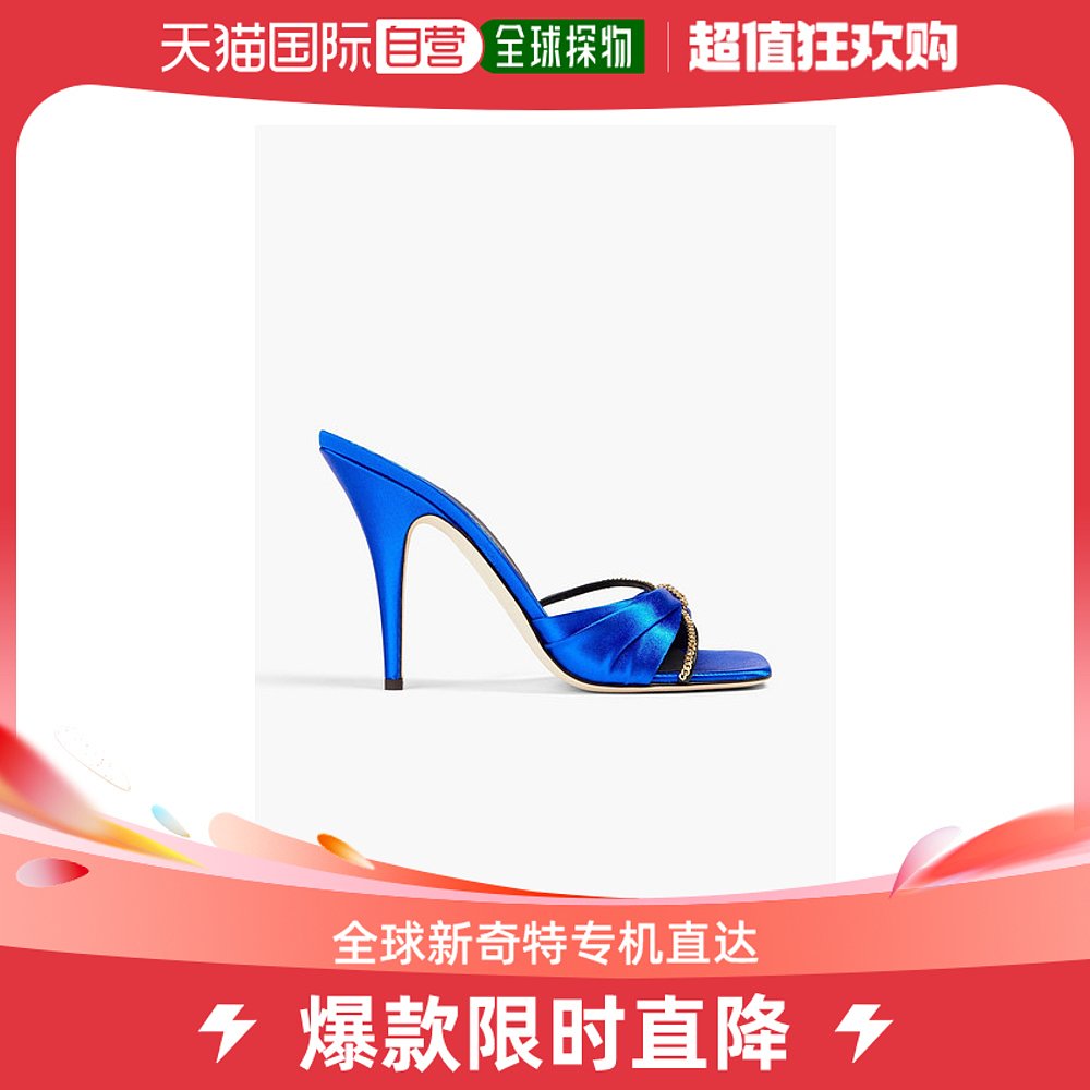 香港直邮Giuseppe Zanotti 女士85 曲线链条装饰绸缎凉拖