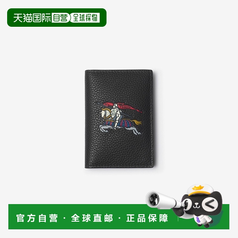 自营欧洲直邮Burberry博柏利 EKD系列男士黑色小牛皮马术骑士徽标