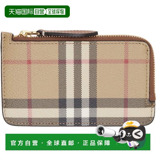 1h可退 香港直邮Burberry 巴宝莉 女士 驼色 Check Zip 钱包 8109