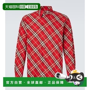 香港直邮Burberry red红色 巴宝莉 格纹棉质衬衫 舒 男士 1h可退