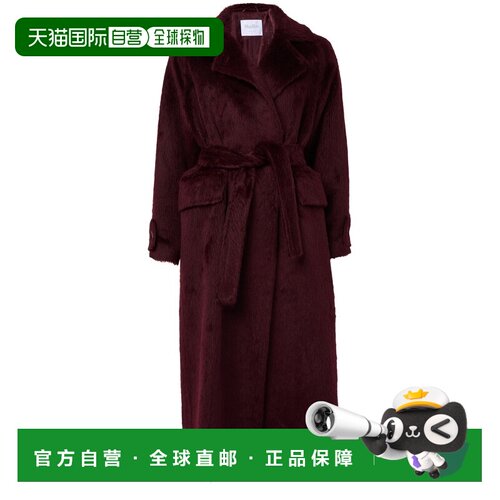 自营欧洲直邮MAX MARA Albata女士樱桃色经典领翻盖口袋长款大衣