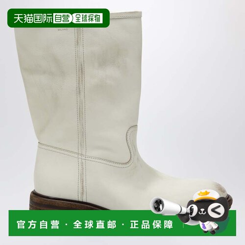 1h可退 香港直邮Prada 普拉达 女士 Talc-colored 皮质靴子(aged-