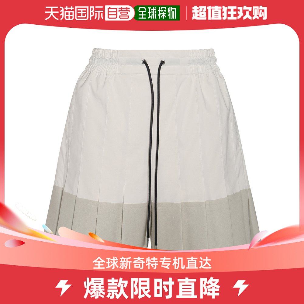 香港直邮sacai 女士米白褶裥短裤