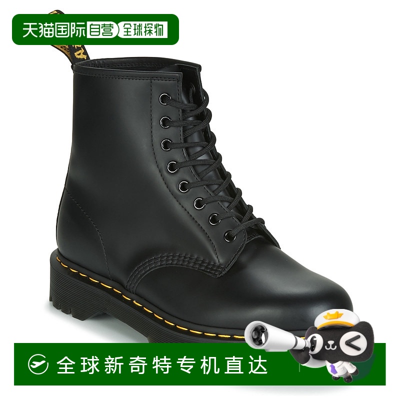 欧洲直邮dr. martens 女黑色平底光面皮革8孔时尚休闲百搭马丁靴