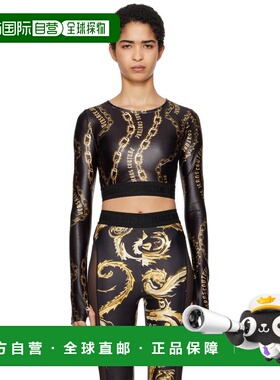 1h可退 香港直邮versace 范思哲 女士 黑色 Chain Couture Crop T