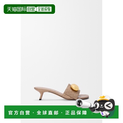 自营欧洲直邮LOEWE罗意威 Pebble女士棕色皮革穆勒鞋高跟凉鞋单鞋