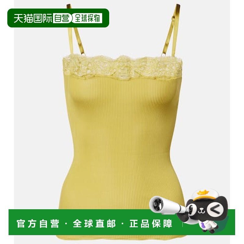 香港直邮Saint Laurent 圣罗兰 女士 蕾丝边罗纹针织真丝吊带背心