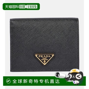 香港直邮Prada 女士 1h可退 普拉达 舒 徽标小牛皮钱包 black黑色