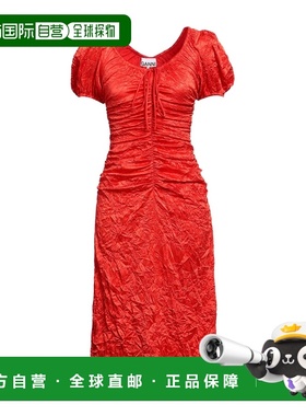 香港直邮GANNI 甘尼 女士 中长连衣裙 red红色 舒适时尚