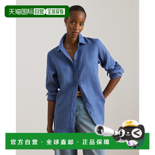 自营欧洲直邮Ralph Lauren拉夫劳伦 女士牛仔蓝宽松版型亚麻衬衫