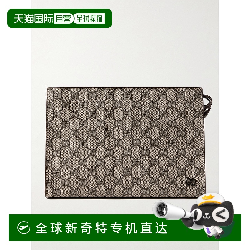 1h可退 香港直邮Gucci 古驰 男士 皮革饰边交织字母涂层帆布小包