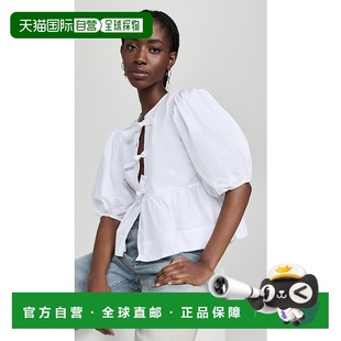香港直邮GANNI 甘尼 女士 棉府绸收腰衫 white白色 舒适时尚