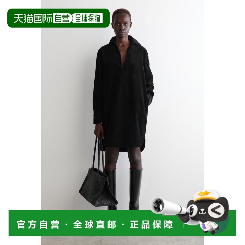 自营欧洲直邮COS 女士黑色棉质灯芯绒衬衫式短款连衣裙女装图片