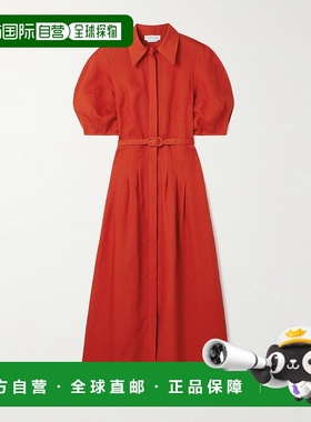 1h可退 香港直邮Gabriela Hearst 女士 Maude 束带亚麻中长衬衫式