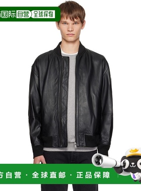 1h可退 香港直邮BOSS 波士 男士 黑色 Regular-Fit Textured 皮革