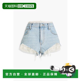 女士 香港直邮Alexander 王 亚历山大 层叠感磨破牛仔缎面短 Wang