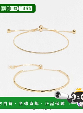 1h可退 香港直邮ASOS 女士 设计简约套索色调手镯(两件套)(金色)