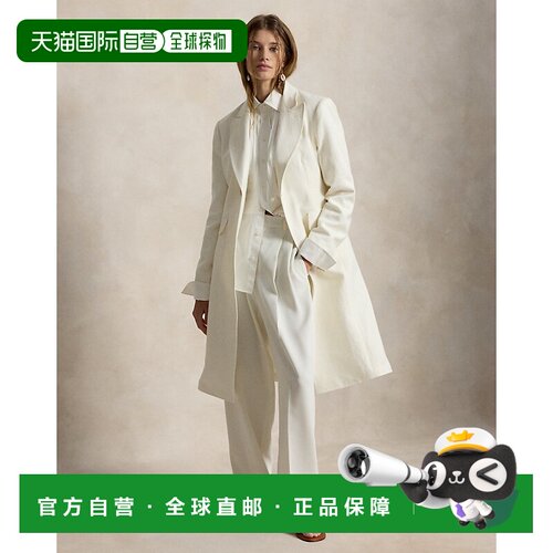 自营欧洲直邮Ralph Lauren拉夫劳伦 女士白色亚麻混纺大衣