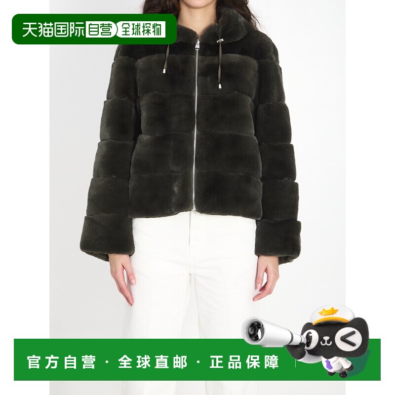 1h可退 香港直邮YVES SALOMON 女士 可反穿绿色皮草外套 26WYV301