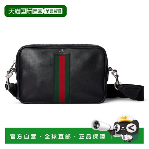 自营欧洲直邮GUCCI古驰 Web Trademark女士黑色皮革小号斜挎包