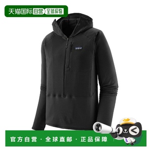 自营欧洲直邮PATAGONIA R1男士黑色再生聚酯连帽抓绒衣