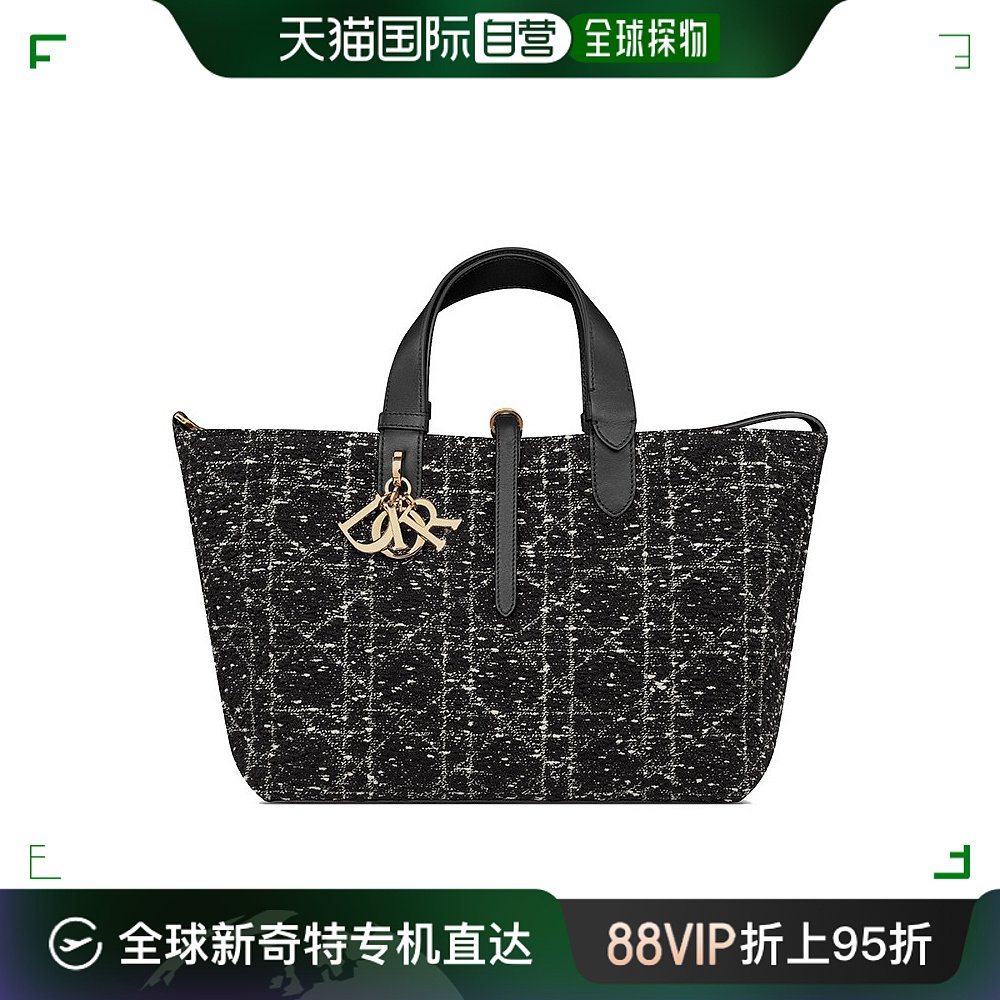 DIOR/迪奥黑色粗花呢藤格纹中号Dior Toujours手提包