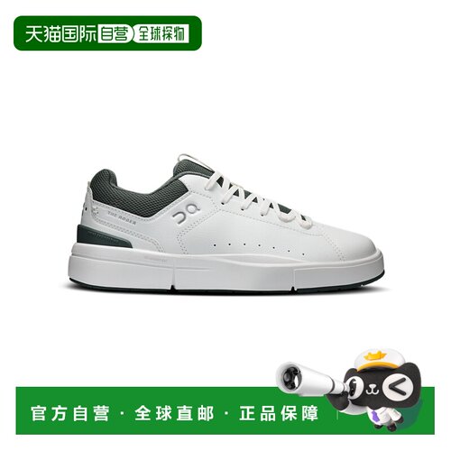 欧洲直邮ON昂跑 THE ROGER系列儿童白色/橄榄绿合成皮革缓震运动