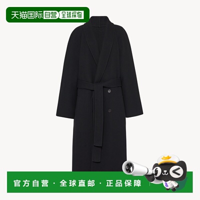 自营欧洲直邮THE ROW 男士黑色羊毛羊绒混纺中长款翻领大衣