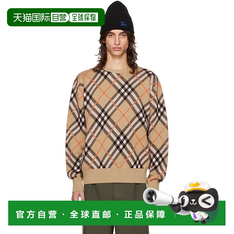 1h可退 香港直邮Burberry 巴宝莉 男士 Nova 格紋長袖圓領毛衣 80