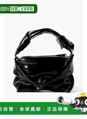 1h可退 香港直邮Staud 女士 Kiss 皱褶漆皮肩包 4949896BLACK