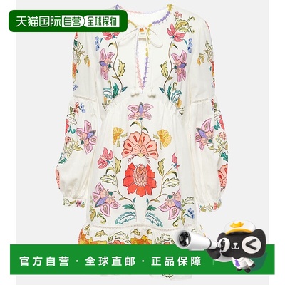 1h可退 香港直邮FARM RIO 女士 Insects 花朵亚麻混纺迷你连衣裙