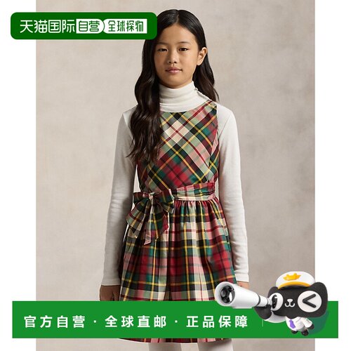 欧洲直邮Ralph Lauren拉夫劳伦 女孩多色塔夫绸格子连衣裙