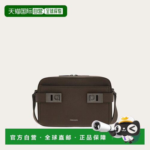 自营欧洲直邮Ferragamo菲拉格慕 Hug男士深棕色小牛皮East-West斜