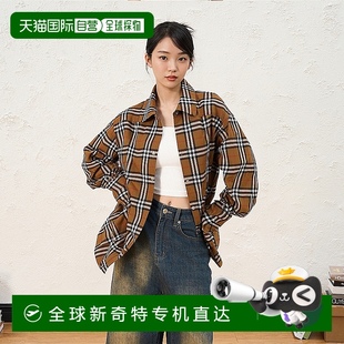 单排扣衬衫 女士棕色棉质网格纹落肩袖 博柏利 欧洲直邮Burberry