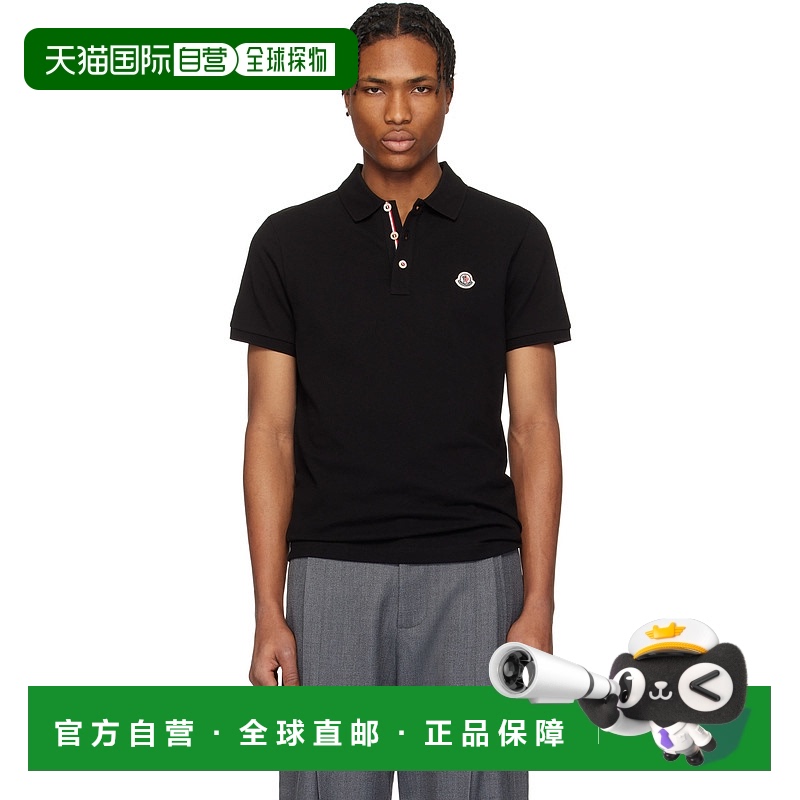 1h可退 香港直邮Moncler 盟可睐 男士 黑色 Logo Patch Cotton Po