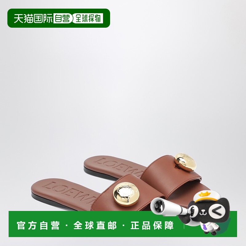 香港直邮LOEWE 罗意威 女士 Rust-colored Pebble 皮质凉拖 L8154