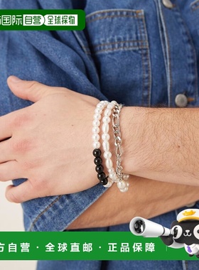 1h可退 香港直邮ASOS 男士 festival 设计混合链条珠饰手链(三件)