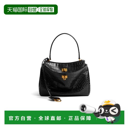 自营欧洲直邮Balenciaga巴黎世家 Rodeo黑色鳄纹压纹牛皮小号手提