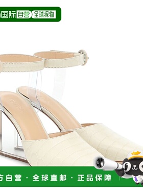 1h可退 香港直邮BY FAR 女士 Lex 鳄鱼纹皮质浅口鞋 white白色 舒