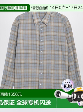 1h可退 香港直邮AURALEE 男士 blue/beige 浅格纹羊毛衬衫 A25AS0