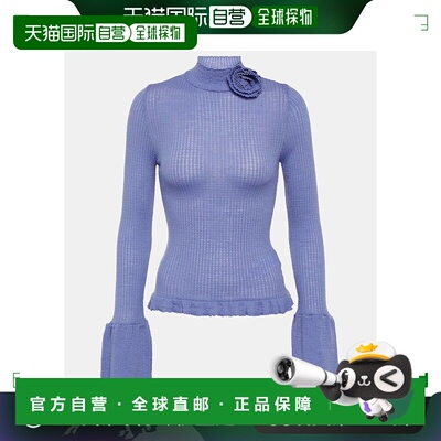 1h可退 香港直邮Blumarine 蓝色情人 女士 荷叶边罗纹针织羊毛毛