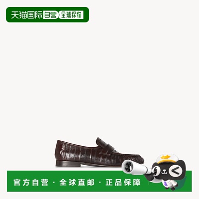 自营欧洲直邮THE ROW 女士棕色鳗鱼皮乐福鞋单鞋一脚蹬女鞋