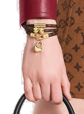 自营1h可退 欧洲直邮Louis Vuitton路易威登花皮手链金色金属饰面