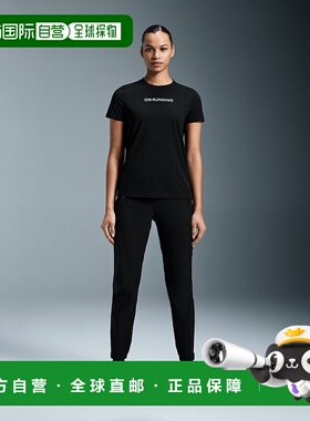 自营欧洲直邮On昂跑Performance系列女士黑色聚酯字母印花短袖T恤