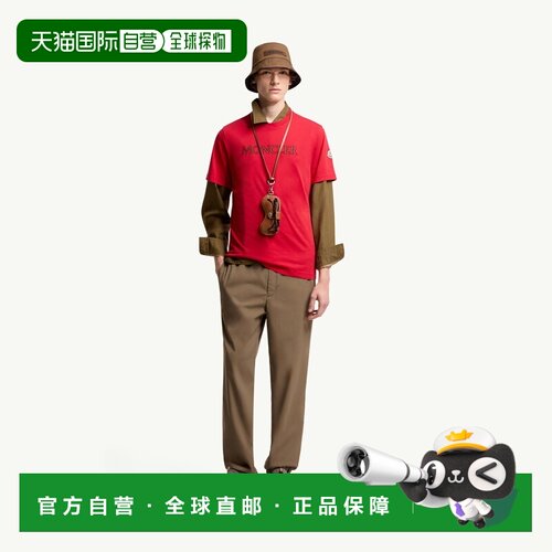 自营欧洲直邮MONCLER盟可睐 男士红色logo印花棉质短袖T恤
